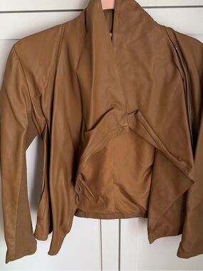 BB Dakota Caramel Tan Leather Open Drape Jacket